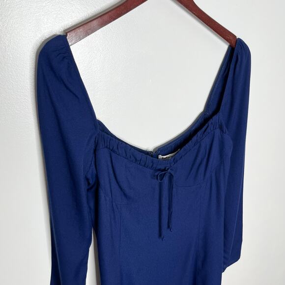 Reformation Sydney Mini Dress Womens 10 Blue Long Sleeve Front Tie - Picture 4 of 9
